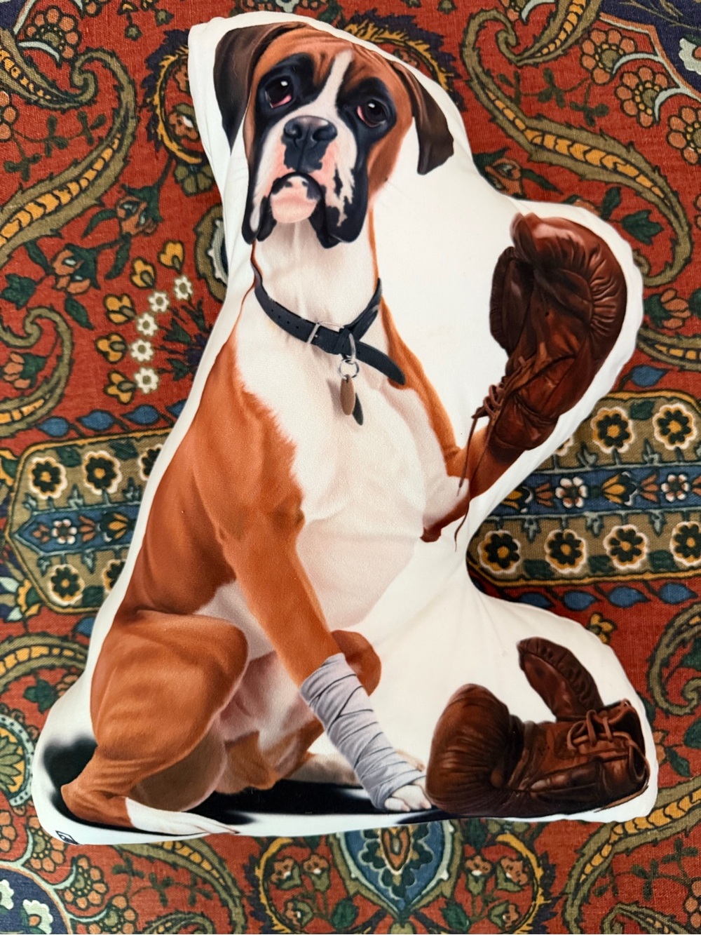 Boxer Dog Plush Pillow in Brown and White - Brand Unknown